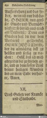 XII. Trost-Gebete vor Krancke und Sterbende