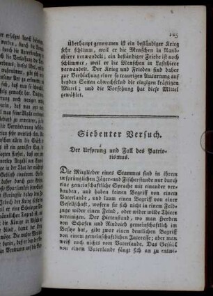 Siebenter Versuch. Der Ursprung und Fall des Patriotismus.