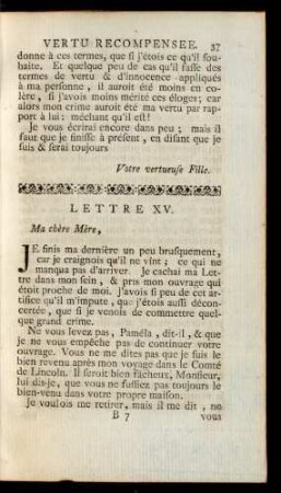 Lettre XV. Ma chère Mère, ...