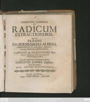 Dissertatio Algebräica De Radicum Extractionibus