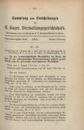 Sechsunddreißigster Band. 1915. Neunte Lieferung. - Nr. 32. - Nr. 36.