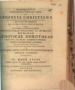 Commentatio secundum continuata de epopoeia christiana