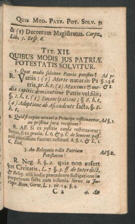 Tit. XII. Quibus Modis Ius Patriae Potestatis Solvitur