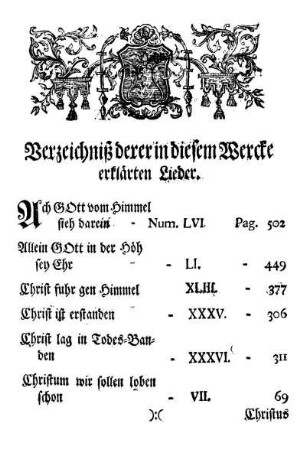 Verzeichniß derer in diesem Wercke erklärten Lieder.