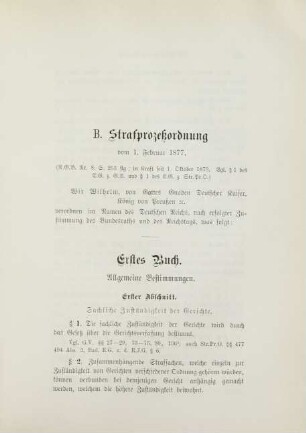 B. Strafprozeßordnung vom 1. Februar 1877.