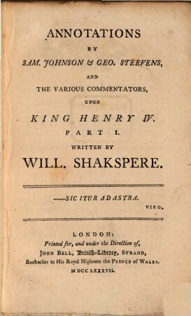 Annotations upon King Henry IV., part I.
