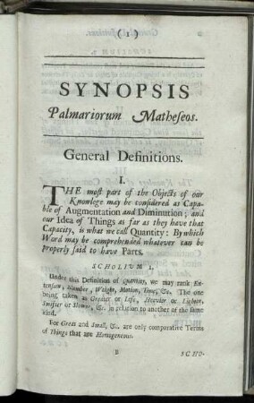 Synopsis Palmariorum Matheseos. General Definition.