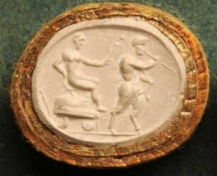 Ein Satyr zieht den auf einem Wagen sitzenden Bacchus (Daktyliothek, Supplement)