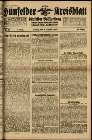 Erste Ausgabe vom Freitag, den 09. Februar 1940.