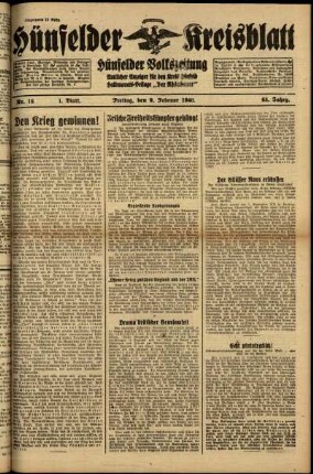 Erste Ausgabe vom Freitag, den 09. Februar 1940.