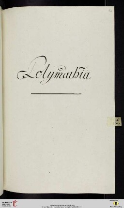 Einleitung zur Polymathia (der Classis IV Iuridica): Polymathia