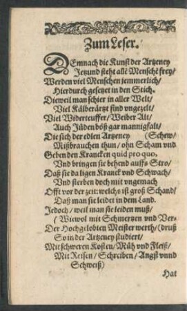 Zum Leser.