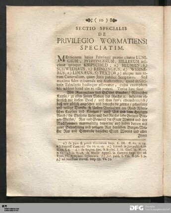 Sectio Specialis De Privilegio Wormatiensi Speciatim.