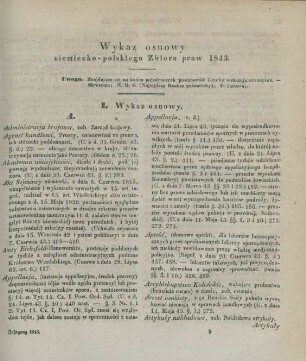 Wykaz osnowy niemiecko-polskiego Zbioru praw 1843
