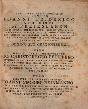 De Studiis Litterarum Castrensibus Apud Veteres Romanos Oratio : Quam In Amplissimae Societatis Latinae Quae Ienae Floret Consessu Ut Iura Et Locum Sodalis Rite Obtineret Recitavit Ioannes Gottliebius Behr Gera-Variscus Sanctioris Disciplinae Cultor ; Accedit Oratio Qua Explicat Horatii Locum Libr. I. Epist. I. V. 33 - 35 Simulque Eiusdem Societatis Nomine Eumdem Sodalem Publice Declarat Io. Christophorus Cramerus