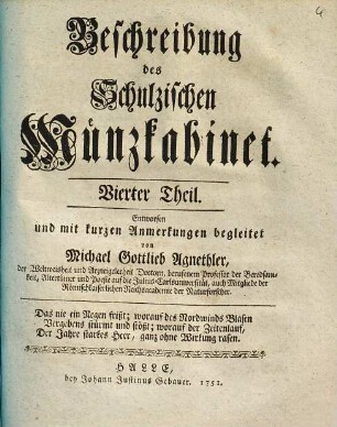 Beschreibung des Schulzischen Münzkabinet, Vierter Theil