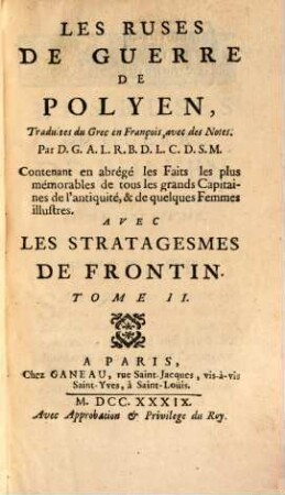 Les Ruses De Guerre De Polyen, 2. ... Avec Les Stratagesmes De Frontin