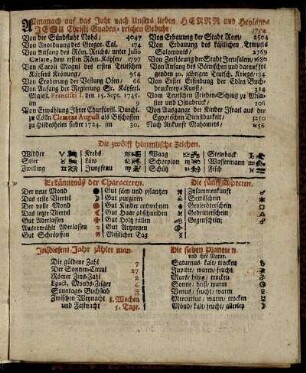 Allmanach auf das Jahr nach unsers lieben Herrn und Heylands Jesu Christi Gnaden - reichen Gebuhrt - Die sieben Planeten
