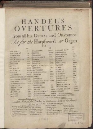 Handel’s overtures from all his operas and oratorios