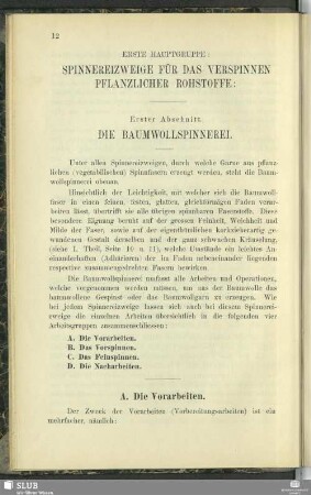 Erster Abschnitt. Die Baumwollspinnerei