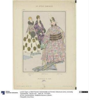Le Style Parisien: Abendmäntel von Premet, Chéruit und Jenny, rückseitig Trauerkleider, - blusen und -hüte von Aine Montaillé