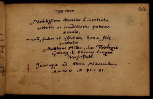 202r, Hiller, Matthaeus. Tübingen, 18.11.1703.