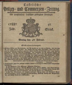 5tes Stueck, Montag den 4ten Februar. 1788