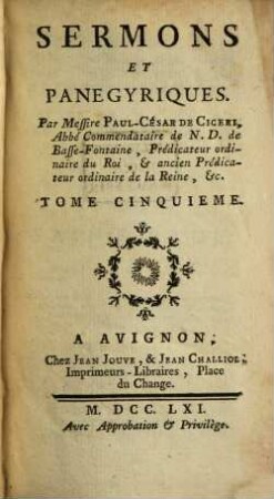 Sermons Et Panegyriques, 5