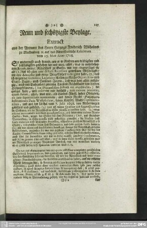 Neun und sechstzigste Beylage. Extract aus der Antwort des Herrn Hertzogs Friedrich Wilhelmus zu Mecklenburg [et]c. auf das Ritterschaftliche Exhibitum vom 15. Maii Anno 1708.