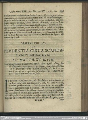 Observatio LVI. De Prudentia Circa Scandalum Pharisaicum. Ad Matth. XV. 12. 13. 14.