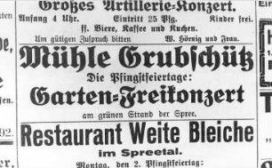 Doberschau-Gaußig, OT Grubschütz. Anzeige, aus: Bautzener Nachrichten vom 10.6.1916