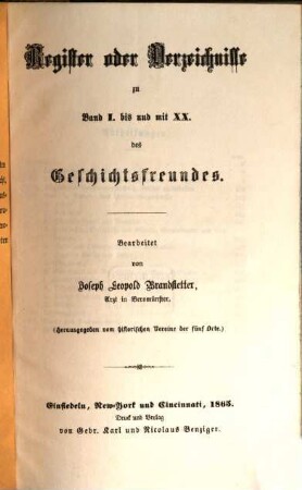 Der Geschichtsfreund : Mitteilungen des Historischen Vereins Zentralschweiz. [20a]