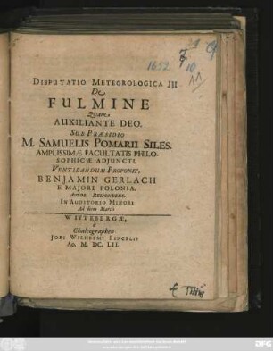 Disputatio Meteorologica De Fulmine