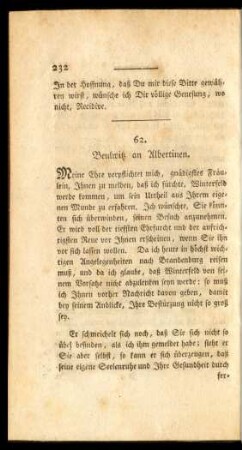 62. Beulwitz an Albertinen.