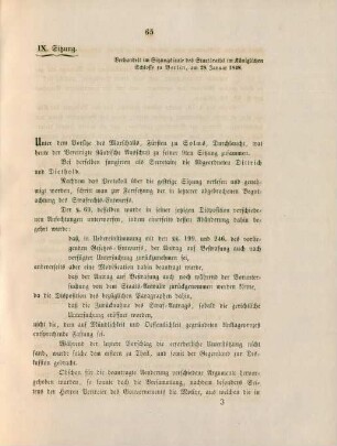 IX. Sitzung. Verhandelt ... zu Berlin, am 28. Januar 1848