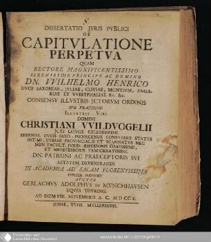 Dissertatio Jvris Pvblici De Capitvlatione Perpetva