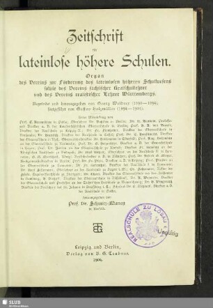15.1904: Zeitschrift für lateinlose höhere Schulen : Organ d. Vereins zur Förderung des Lateinlosen Höheren Schulwesens, sowie des Vereins Sächsischer Realschullehrer