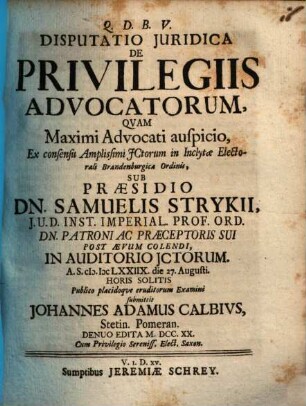Disp. iur. de privilegiis advocatorum