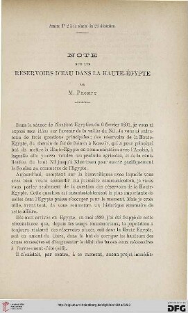 3.Ser. 2.1891: Note sur les réservoirs d'eau dans la Haute-Égypte