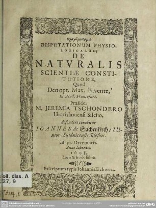 Disputationum physiologicarum, de naturalis scientiae constitutione