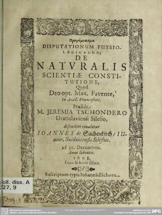 Disputationum physiologicarum, de naturalis scientiae constitutione