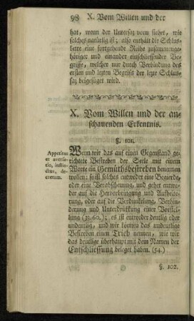 X. Vom Willen und der anschauenden Erkentnis.