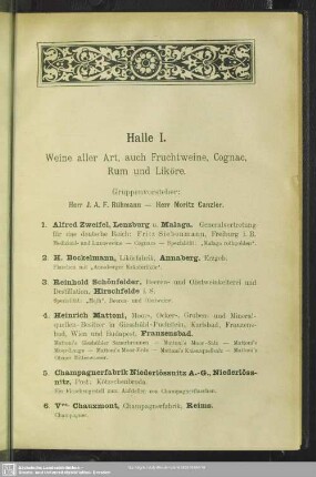 Halle I. Weine aller Art, auch Fruchtweine, Cognac, Rum und Liköre