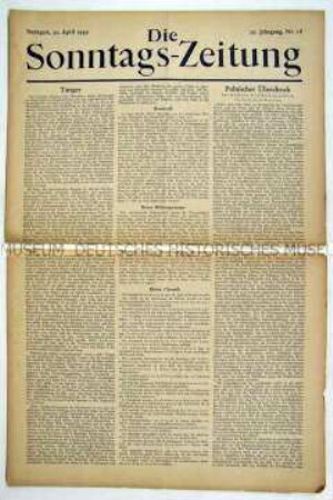 Wirtschaftspolitisches Wochenblatt "Die Sonntags-Zeitung"