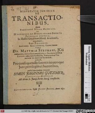 Disputatio Iuridica De Transactionibus