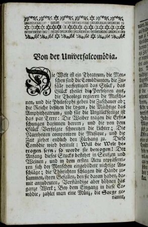 Von der Universalcomödia. - Von der Schuldigkeit derer Könige und Fürsten.