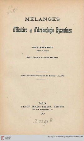 Mélanges d'histoire et d'archéologie byzantines