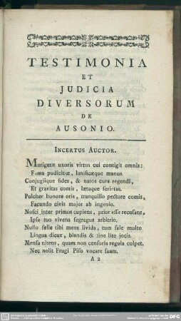 Testimonia Et Iudicia Diversorum De Ausonio