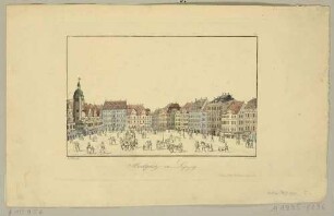 Der Markt in Leipzig von Norden mit dem Alten Rathaus links