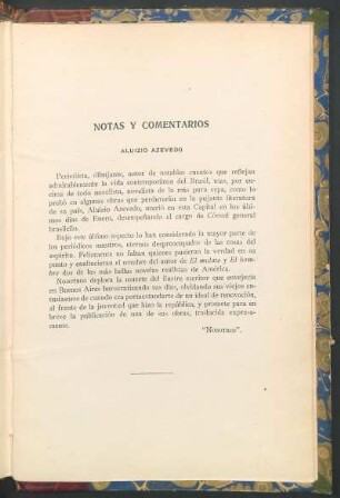 Notas y comentarios : Aluizio Azevedo